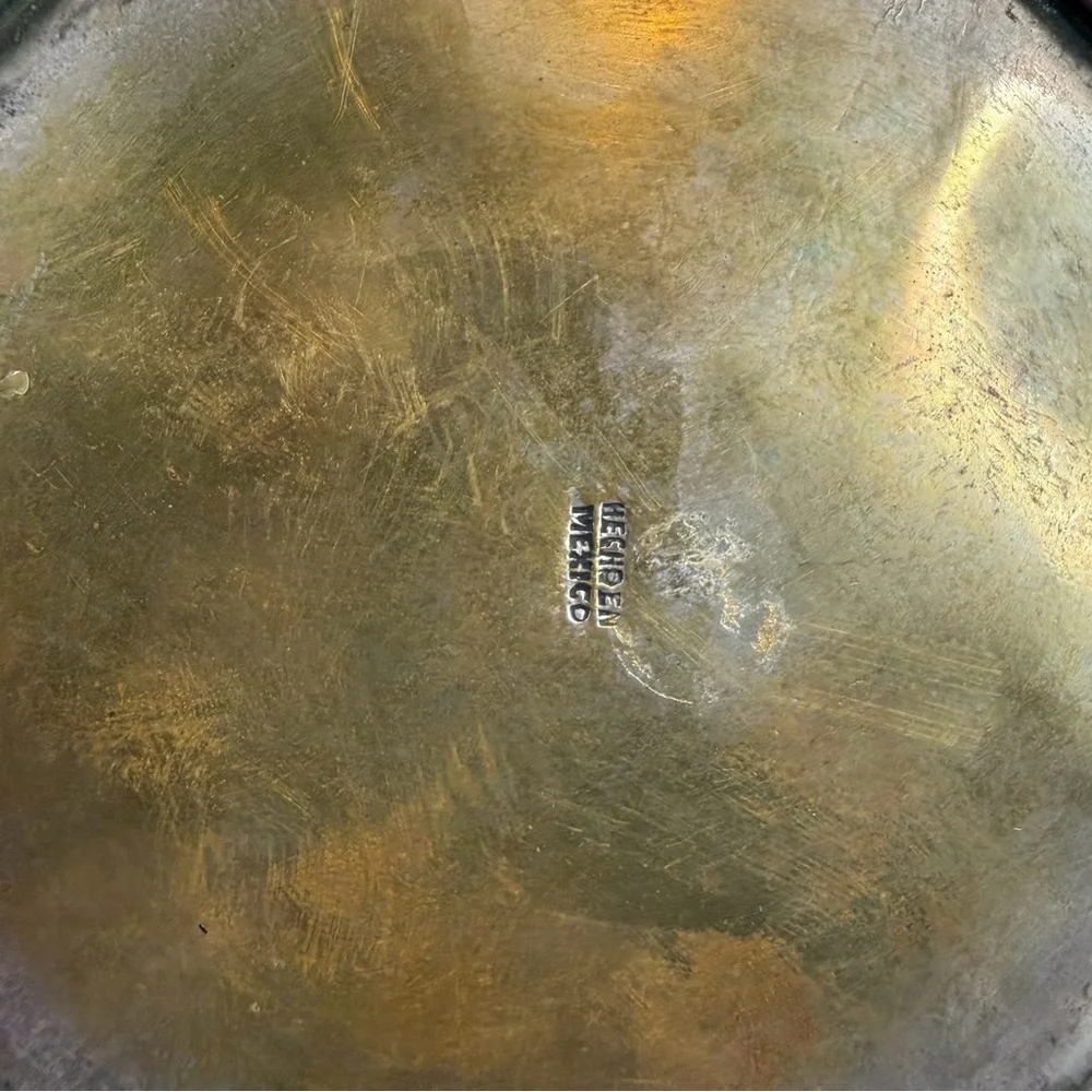 Vintage Abalone Shell Mosaic Pitcher Brass Mother of Pearl Jug Vase Decor 1960s - Picture 7 of 9